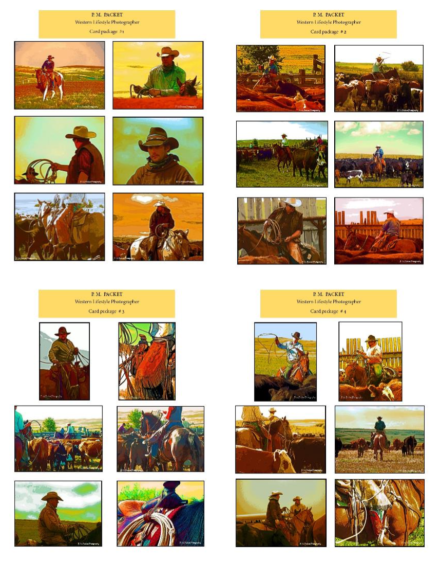 Western Photo Art Card pkgs for sale- original photos featuring the cowboy life in SW saskatchewan, Canada- PM Packet Western Lifestyle Photography- Packetranch.com